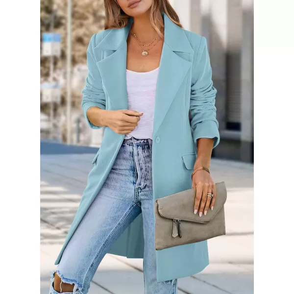 imagePRETTYGARDEN Womens 2024 Fall Long Blazer Jackets Long Sleeve Lapel Pockets Loose Fit Work Casual Blazers OuterwearSky Blue