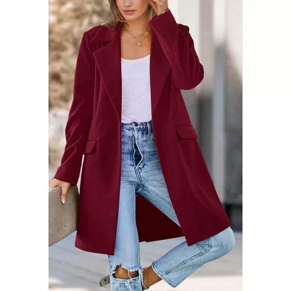imagePRETTYGARDEN Womens 2024 Fall Long Blazer Jackets Long Sleeve Lapel Pockets Loose Fit Work Casual Blazers OuterwearWine Red