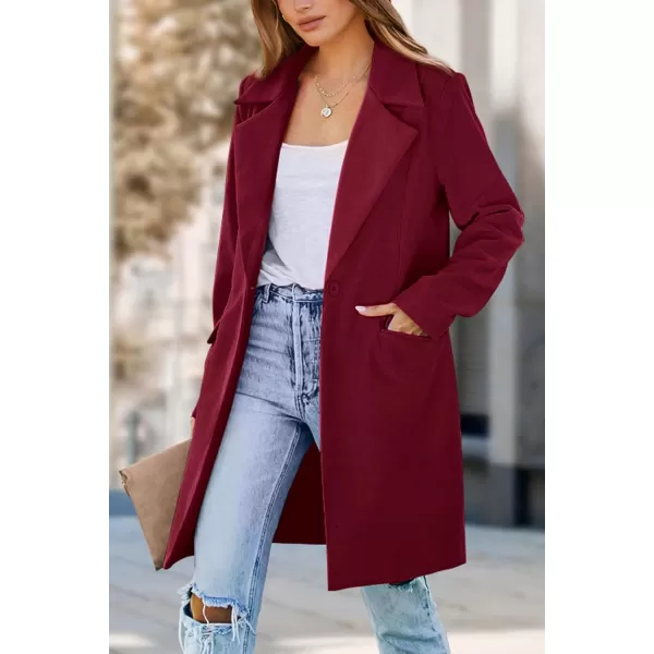 imagePRETTYGARDEN Womens 2024 Fall Long Blazer Jackets Long Sleeve Lapel Pockets Loose Fit Work Casual Blazers OuterwearWine Red