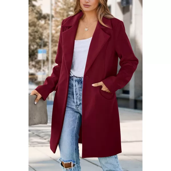 imagePRETTYGARDEN Womens 2024 Fall Long Blazer Jackets Long Sleeve Lapel Pockets Loose Fit Work Casual Blazers OuterwearWine Red