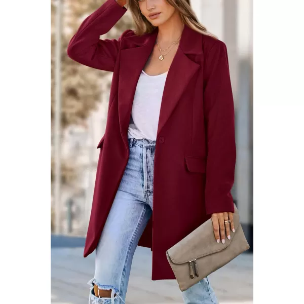 imagePRETTYGARDEN Womens 2024 Fall Long Blazer Jackets Long Sleeve Lapel Pockets Loose Fit Work Casual Blazers OuterwearWine Red