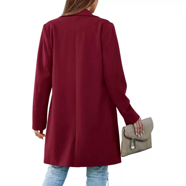 imagePRETTYGARDEN Womens 2024 Fall Long Blazer Jackets Long Sleeve Lapel Pockets Loose Fit Work Casual Blazers OuterwearWine Red