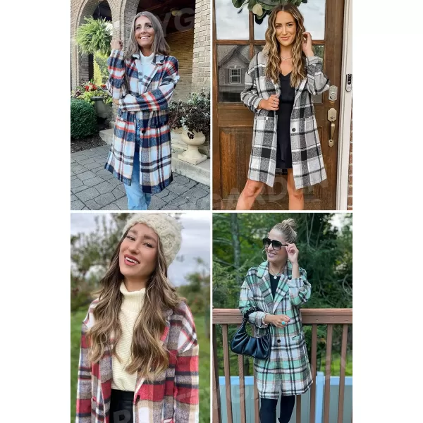 imagePRETTYGARDEN Womens 2024 Plaid Shacket Jacket Casual Button Wool Blend Winter Tartan Trench Coat With PocketsBrick Red