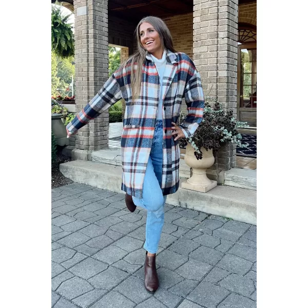 imagePRETTYGARDEN Womens 2024 Plaid Shacket Jacket Casual Button Wool Blend Winter Tartan Trench Coat With PocketsBrown