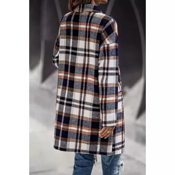 imagePRETTYGARDEN Womens 2024 Plaid Shacket Jacket Casual Button Wool Blend Winter Tartan Trench Coat With PocketsBrown