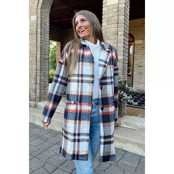 imagePRETTYGARDEN Womens 2024 Plaid Shacket Jacket Casual Button Wool Blend Winter Tartan Trench Coat With PocketsBrown