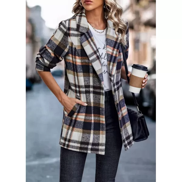 imagePRETTYGARDEN Womens 2024 Plaid Shacket Jacket Casual Button Wool Blend Winter Tartan Trench Coat With PocketsShort Style Brown