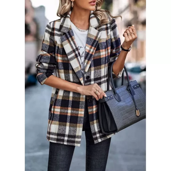 imagePRETTYGARDEN Womens 2024 Plaid Shacket Jacket Casual Button Wool Blend Winter Tartan Trench Coat With PocketsShort Style Brown
