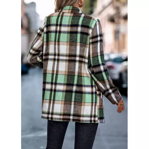 imagePRETTYGARDEN Womens 2024 Plaid Shacket Jacket Casual Button Wool Blend Winter Tartan Trench Coat With PocketsShort Style Green