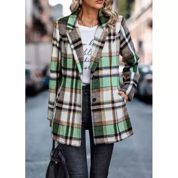 imagePRETTYGARDEN Womens 2024 Plaid Shacket Jacket Casual Button Wool Blend Winter Tartan Trench Coat With PocketsShort Style Green