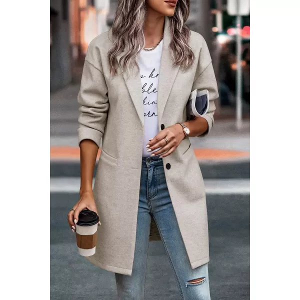 imagePRETTYGARDEN Womens 2024 Plaid Shacket Jacket Casual Button Wool Blend Winter Tartan Trench Coat With PocketsSolid Apricot
