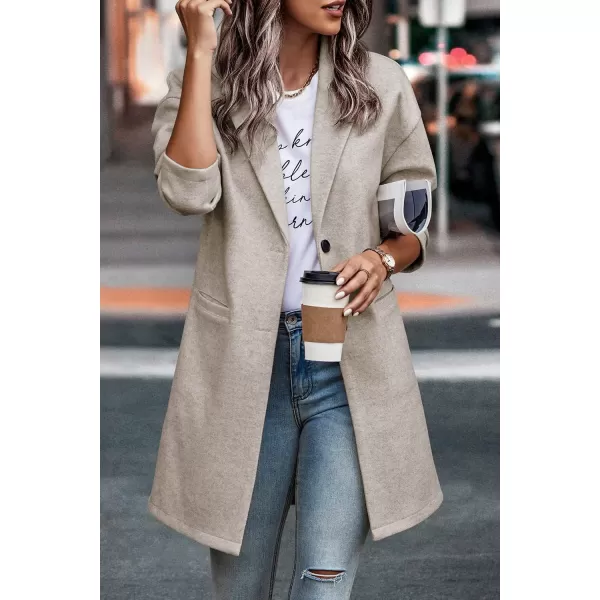 imagePRETTYGARDEN Womens 2024 Plaid Shacket Jacket Casual Button Wool Blend Winter Tartan Trench Coat With PocketsSolid Apricot
