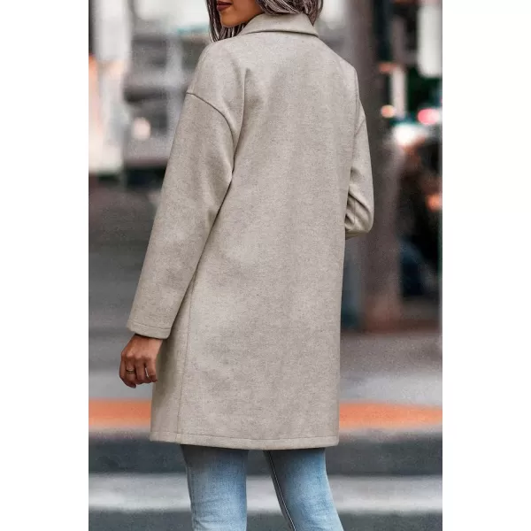 imagePRETTYGARDEN Womens 2024 Plaid Shacket Jacket Casual Button Wool Blend Winter Tartan Trench Coat With PocketsSolid Apricot