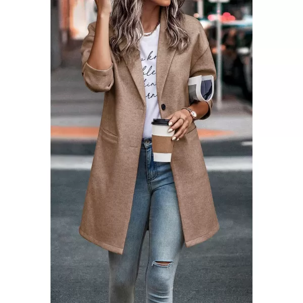 imagePRETTYGARDEN Womens 2024 Plaid Shacket Jacket Casual Button Wool Blend Winter Tartan Trench Coat With PocketsSolid Camel
