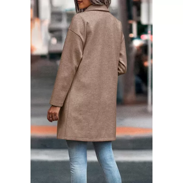 imagePRETTYGARDEN Womens 2024 Plaid Shacket Jacket Casual Button Wool Blend Winter Tartan Trench Coat With PocketsSolid Camel