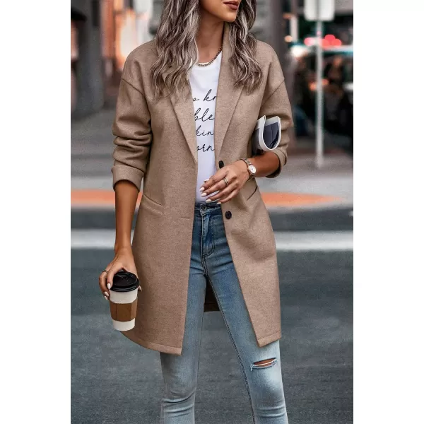 imagePRETTYGARDEN Womens 2024 Plaid Shacket Jacket Casual Button Wool Blend Winter Tartan Trench Coat With PocketsSolid Camel