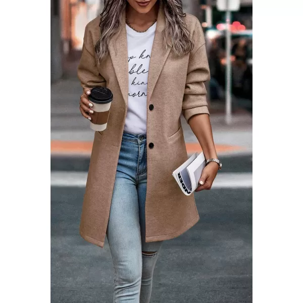 imagePRETTYGARDEN Womens 2024 Plaid Shacket Jacket Casual Button Wool Blend Winter Tartan Trench Coat With PocketsSolid Camel