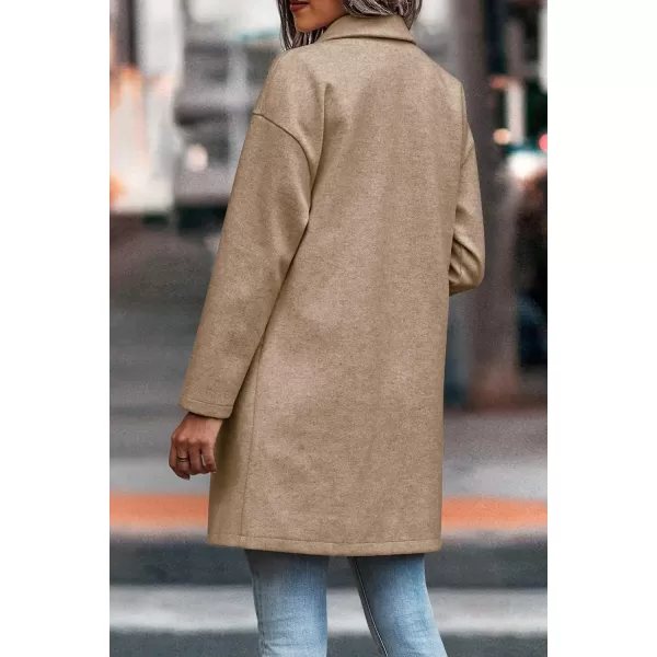 imagePRETTYGARDEN Womens 2024 Plaid Shacket Jacket Casual Button Wool Blend Winter Tartan Trench Coat With PocketsSolid Khaki