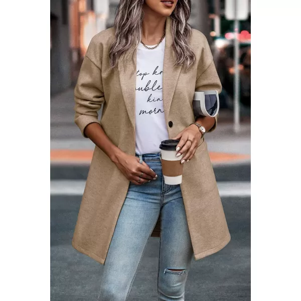 imagePRETTYGARDEN Womens 2024 Plaid Shacket Jacket Casual Button Wool Blend Winter Tartan Trench Coat With PocketsSolid Khaki