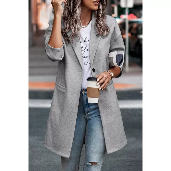 imagePRETTYGARDEN Womens 2024 Plaid Shacket Jacket Casual Button Wool Blend Winter Tartan Trench Coat With PocketsSolid Light Grey