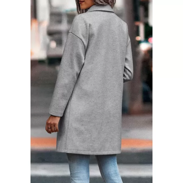 imagePRETTYGARDEN Womens 2024 Plaid Shacket Jacket Casual Button Wool Blend Winter Tartan Trench Coat With PocketsSolid Light Grey