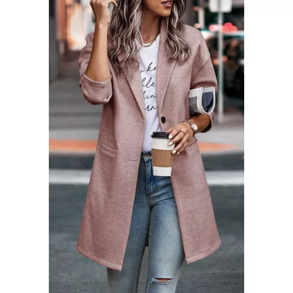 imagePRETTYGARDEN Womens 2024 Plaid Shacket Jacket Casual Button Wool Blend Winter Tartan Trench Coat With PocketsSolid Pink