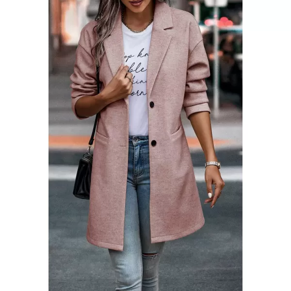 imagePRETTYGARDEN Womens 2024 Plaid Shacket Jacket Casual Button Wool Blend Winter Tartan Trench Coat With PocketsSolid Pink
