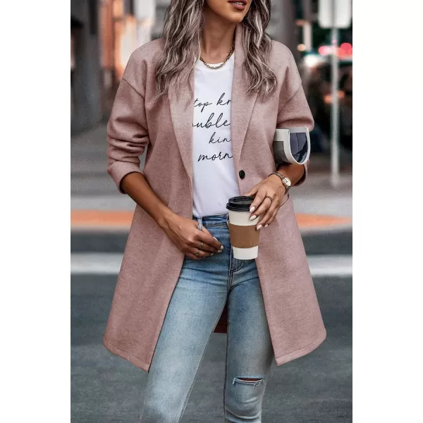 imagePRETTYGARDEN Womens 2024 Plaid Shacket Jacket Casual Button Wool Blend Winter Tartan Trench Coat With PocketsSolid Pink