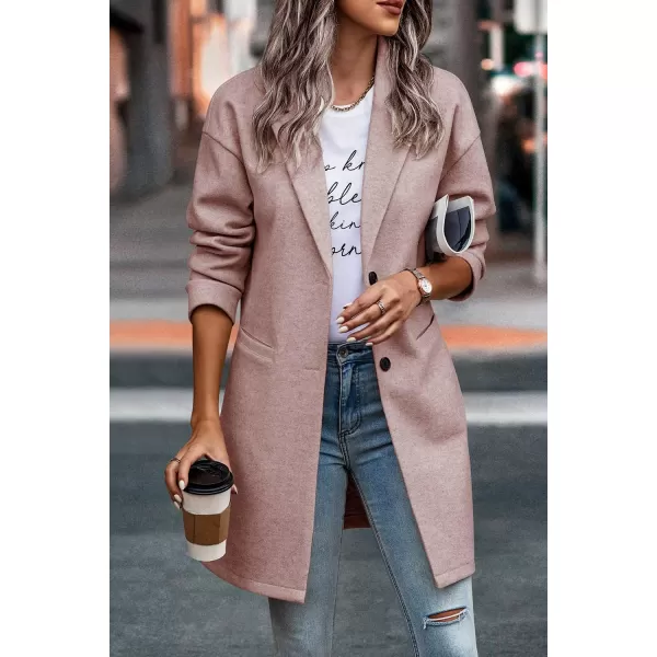 imagePRETTYGARDEN Womens 2024 Plaid Shacket Jacket Casual Button Wool Blend Winter Tartan Trench Coat With PocketsSolid Pink