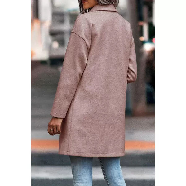imagePRETTYGARDEN Womens 2024 Plaid Shacket Jacket Casual Button Wool Blend Winter Tartan Trench Coat With PocketsSolid Pink