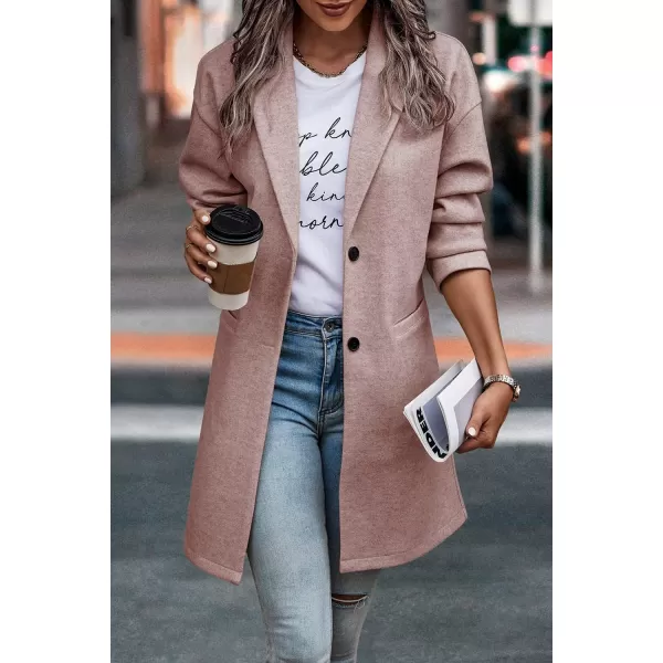 imagePRETTYGARDEN Womens 2024 Plaid Shacket Jacket Casual Button Wool Blend Winter Tartan Trench Coat With PocketsSolid Pink
