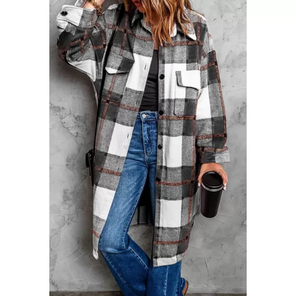 imagePRETTYGARDEN Womens 2024 Plaid Shacket Jacket Long Sleeve Button Down Shirts Fashion Winter Wool CoatsBlack