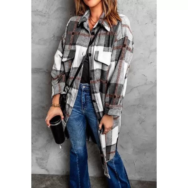imagePRETTYGARDEN Womens 2024 Plaid Shacket Jacket Long Sleeve Button Down Shirts Fashion Winter Wool CoatsBlack