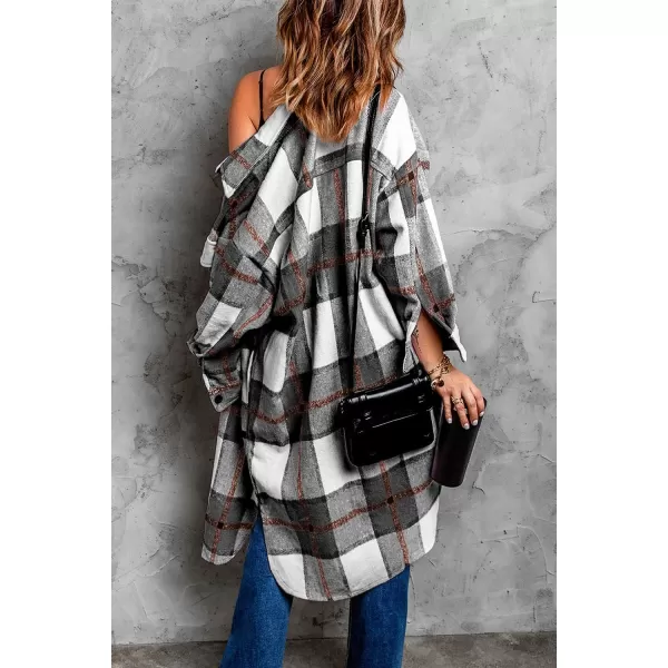 imagePRETTYGARDEN Womens 2024 Plaid Shacket Jacket Long Sleeve Button Down Shirts Fashion Winter Wool CoatsBlack