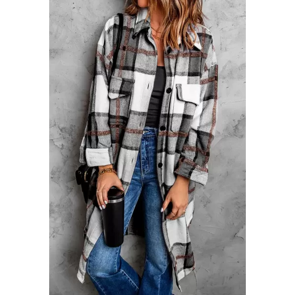 imagePRETTYGARDEN Womens 2024 Plaid Shacket Jacket Long Sleeve Button Down Shirts Fashion Winter Wool CoatsBlack