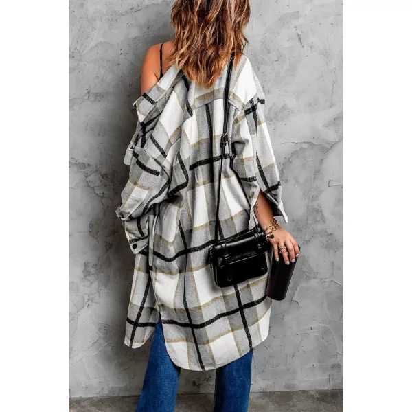 imagePRETTYGARDEN Womens 2024 Plaid Shacket Jacket Long Sleeve Button Down Shirts Fashion Winter Wool CoatsGrey
