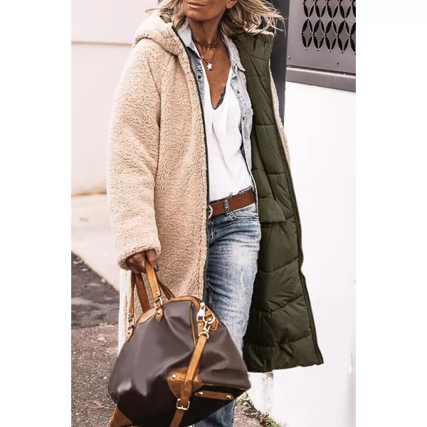 imagePRETTYGARDEN Womens 2024 Winter Fashion Clothes Oversized Shearling Fleece Long Coats JacketsArmy Green