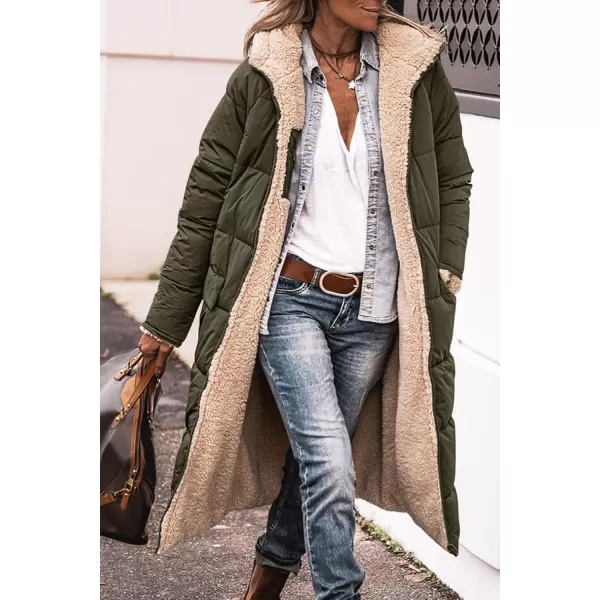 imagePRETTYGARDEN Womens 2024 Winter Fashion Clothes Oversized Shearling Fleece Long Coats JacketsArmy Green