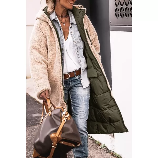 imagePRETTYGARDEN Womens 2024 Winter Fashion Clothes Oversized Shearling Fleece Long Coats JacketsArmy Green