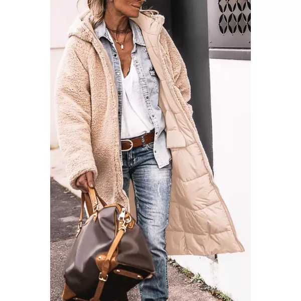 imagePRETTYGARDEN Womens 2024 Winter Fashion Clothes Oversized Shearling Fleece Long Coats JacketsBeige