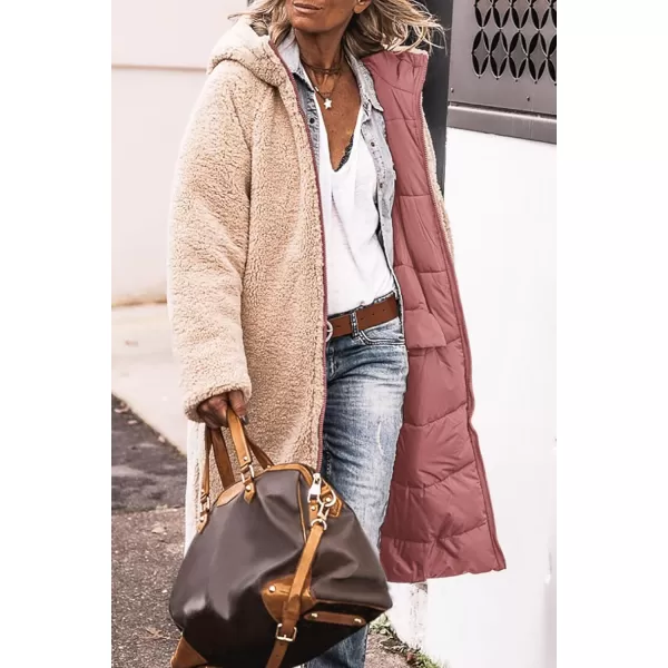 imagePRETTYGARDEN Womens 2024 Winter Fashion Clothes Oversized Shearling Fleece Long Coats JacketsBrick Red