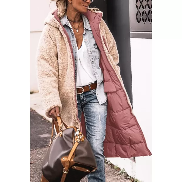 imagePRETTYGARDEN Womens 2024 Winter Fashion Clothes Oversized Shearling Fleece Long Coats JacketsBrick Red
