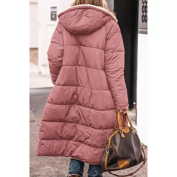 imagePRETTYGARDEN Womens 2024 Winter Fashion Clothes Oversized Shearling Fleece Long Coats JacketsBrick Red