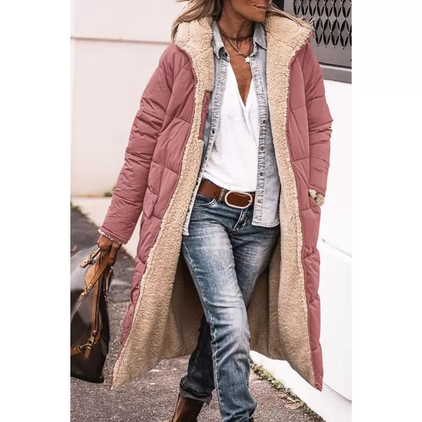 imagePRETTYGARDEN Womens 2024 Winter Fashion Clothes Oversized Shearling Fleece Long Coats JacketsBrick Red