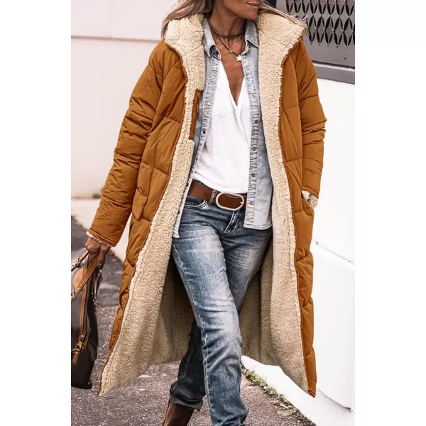 imagePRETTYGARDEN Womens 2024 Winter Fashion Clothes Oversized Shearling Fleece Long Coats JacketsBrown