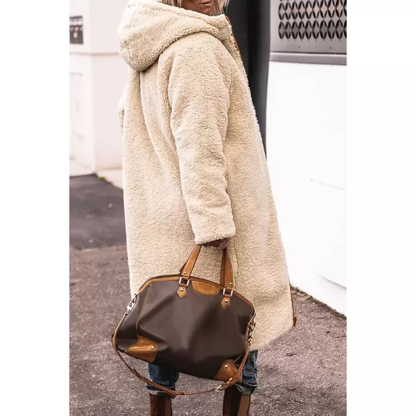 imagePRETTYGARDEN Womens 2024 Winter Fashion Clothes Oversized Shearling Fleece Long Coats JacketsBrown