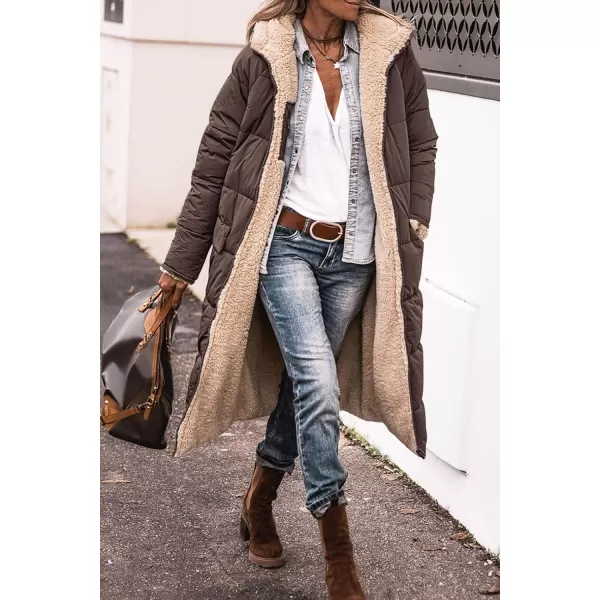 imagePRETTYGARDEN Womens 2024 Winter Fashion Clothes Oversized Shearling Fleece Long Coats JacketsDark Coffee