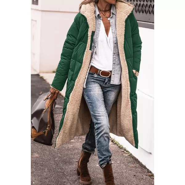 imagePRETTYGARDEN Womens 2024 Winter Fashion Clothes Oversized Shearling Fleece Long Coats JacketsDark Green