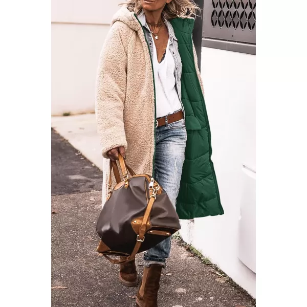 imagePRETTYGARDEN Womens 2024 Winter Fashion Clothes Oversized Shearling Fleece Long Coats JacketsDark Green