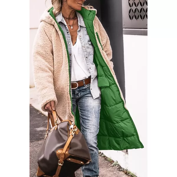 imagePRETTYGARDEN Womens 2024 Winter Fashion Clothes Oversized Shearling Fleece Long Coats JacketsGreen